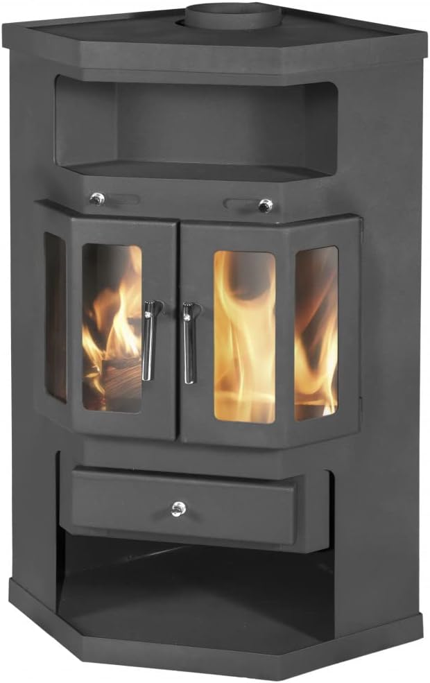 VICTORIA-05 Eck-Kaminofen Victoria 05 Panama 2, 9.0 kW, Grau, Holz, Kaminofen, 650 x 523 x 986 mm (B x T x H), 74 kg
