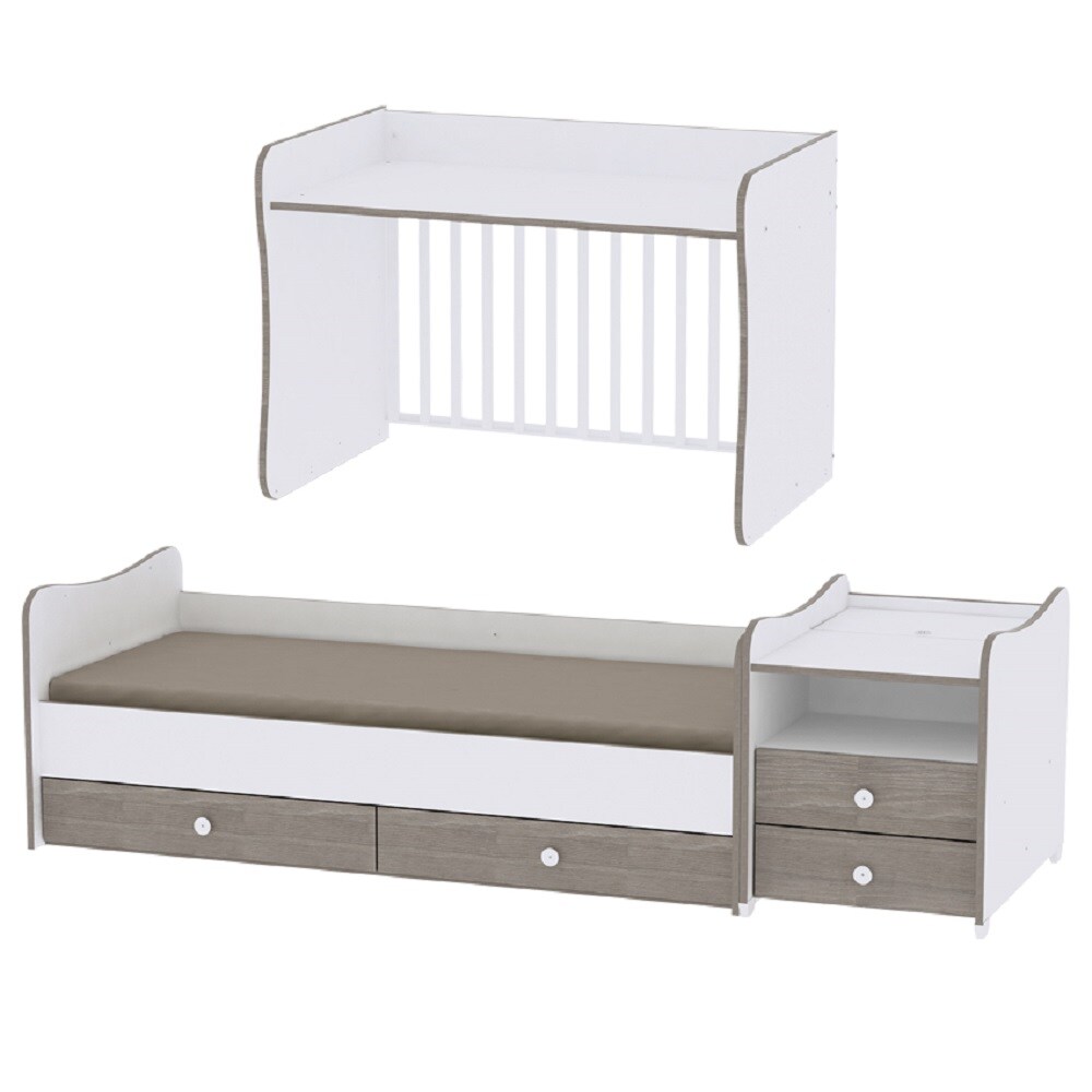 Lorelli Babybett Jugendbett Combo umbaubar 2 Kinder gleichzeitig Schaukelfunktion in weiß