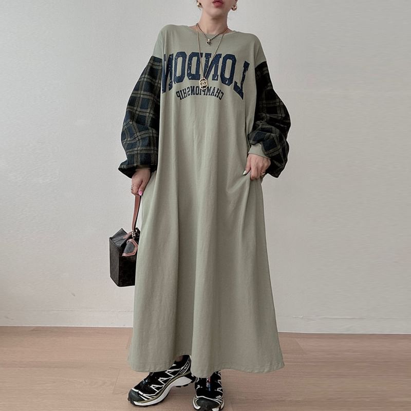 Coris - Maxi-sweatjurk met pofmouwen, ronde hals en letters
