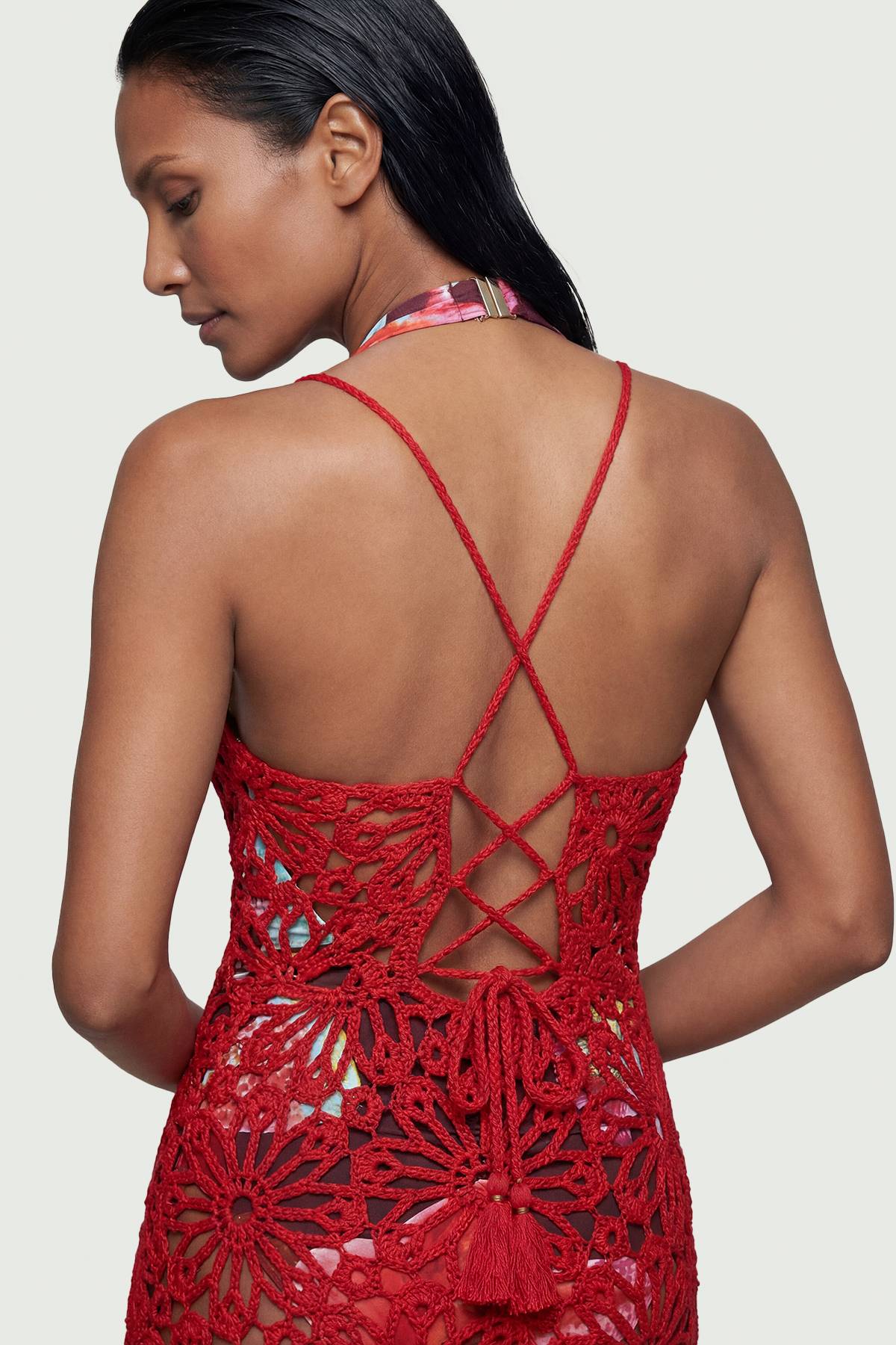 KarenMillen Robe Maxi de Plage Tissée au Crochet Floral