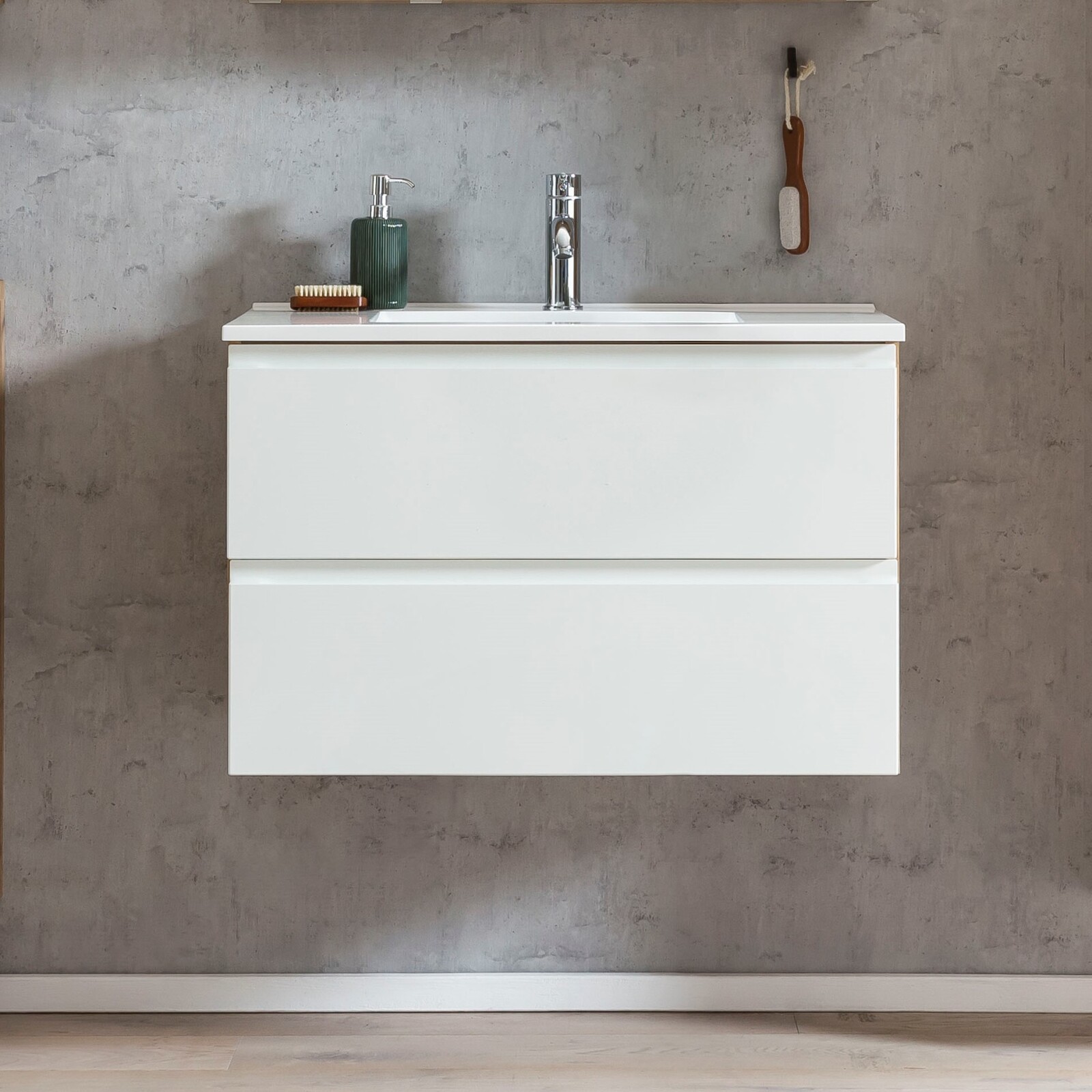Waschtisch - Wotaneiche - weiß matt - Mineralguss - 80 cm