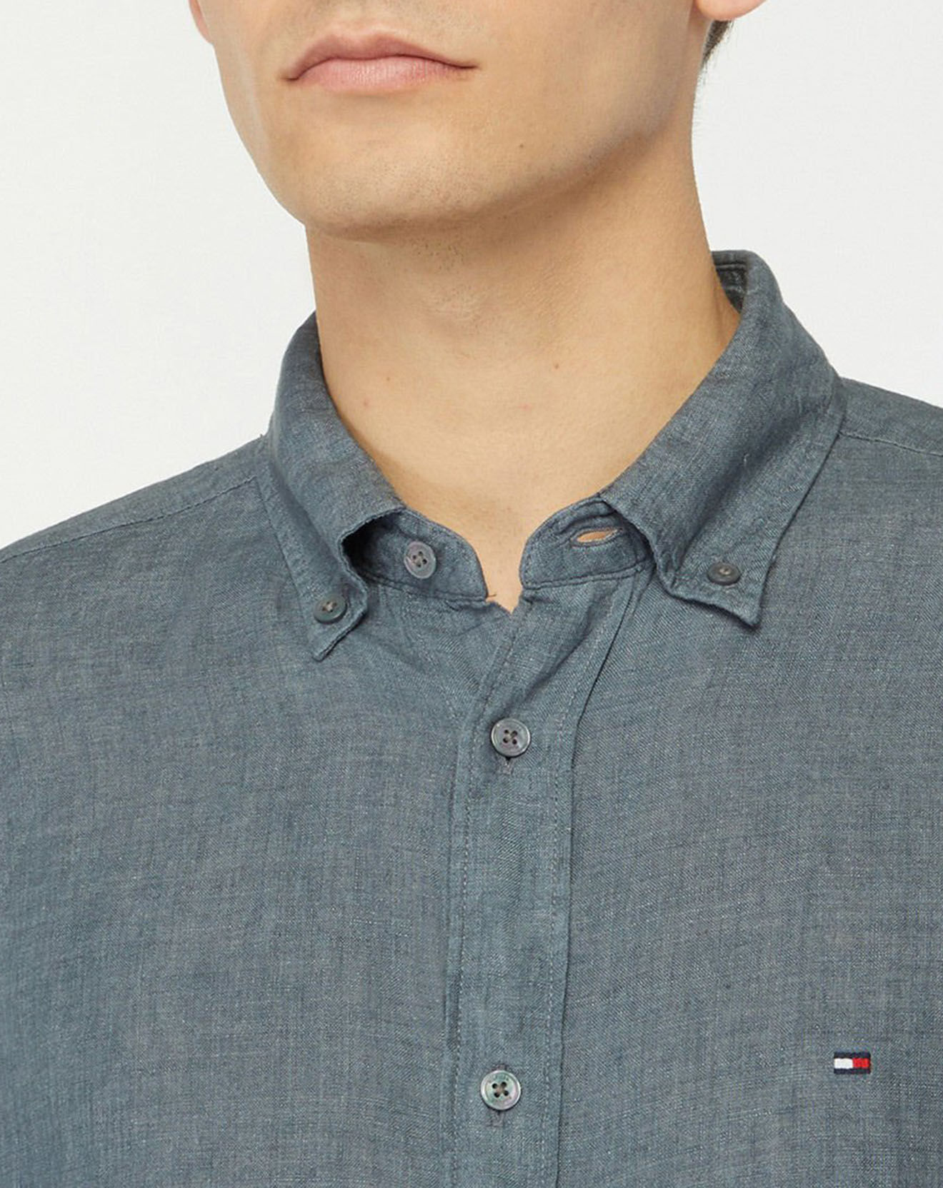 Tommy Hilfiger Chemise droite 100% Lin Pigment Dyed bleu denim