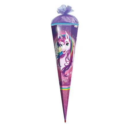 Roth Schultüte Einhornportrait mit Tüllverschluss und Glitzer, 85 cm, eckig