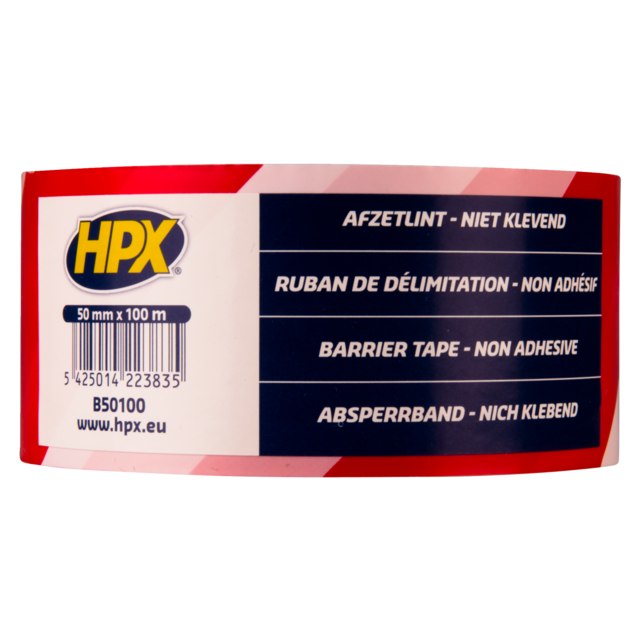 HPX Afzetlint, LDPE, 50mm, 100m, wit/rood