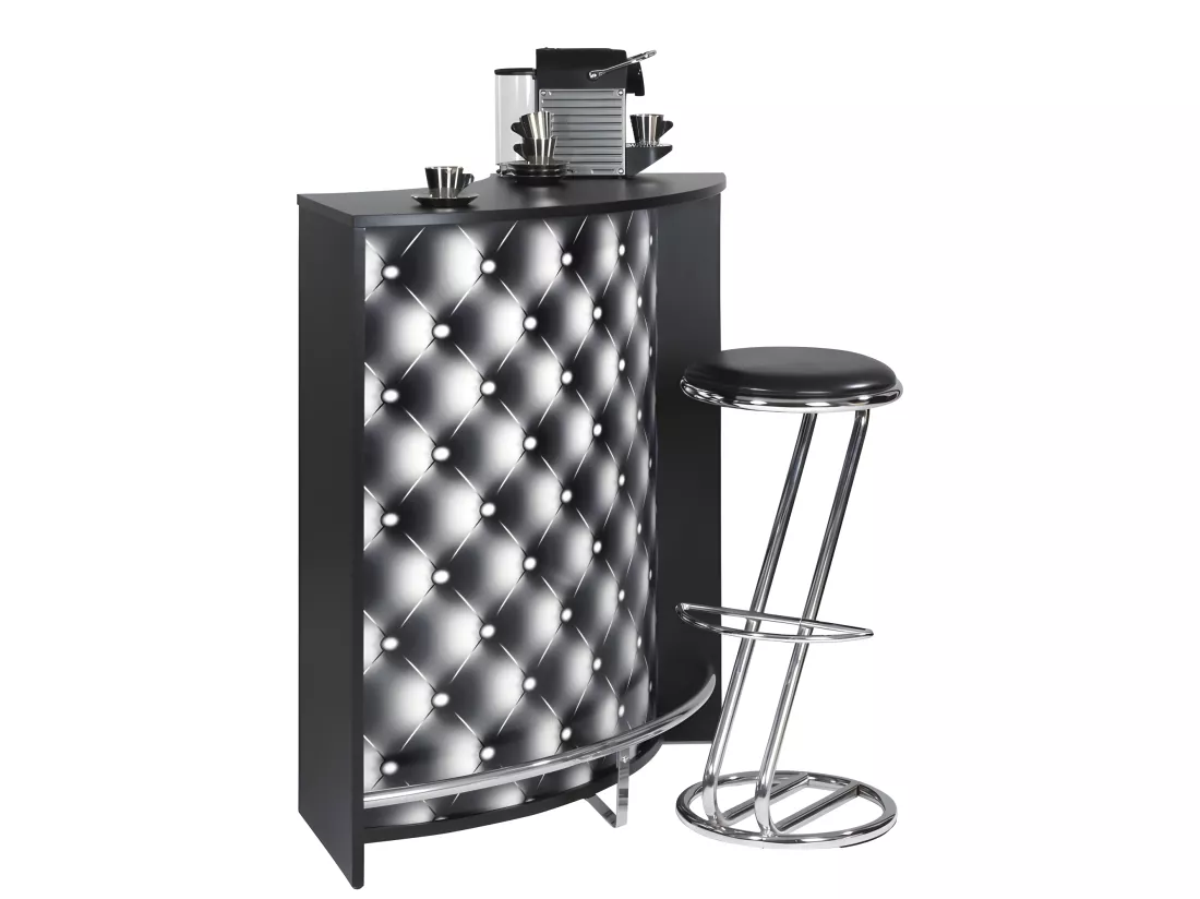 Meuble Comptoir Bar Noir 3 Niches Repose-Pieds Métal 106,9 x 104,8 x 53,3 cm - Coloris: Capitons 911