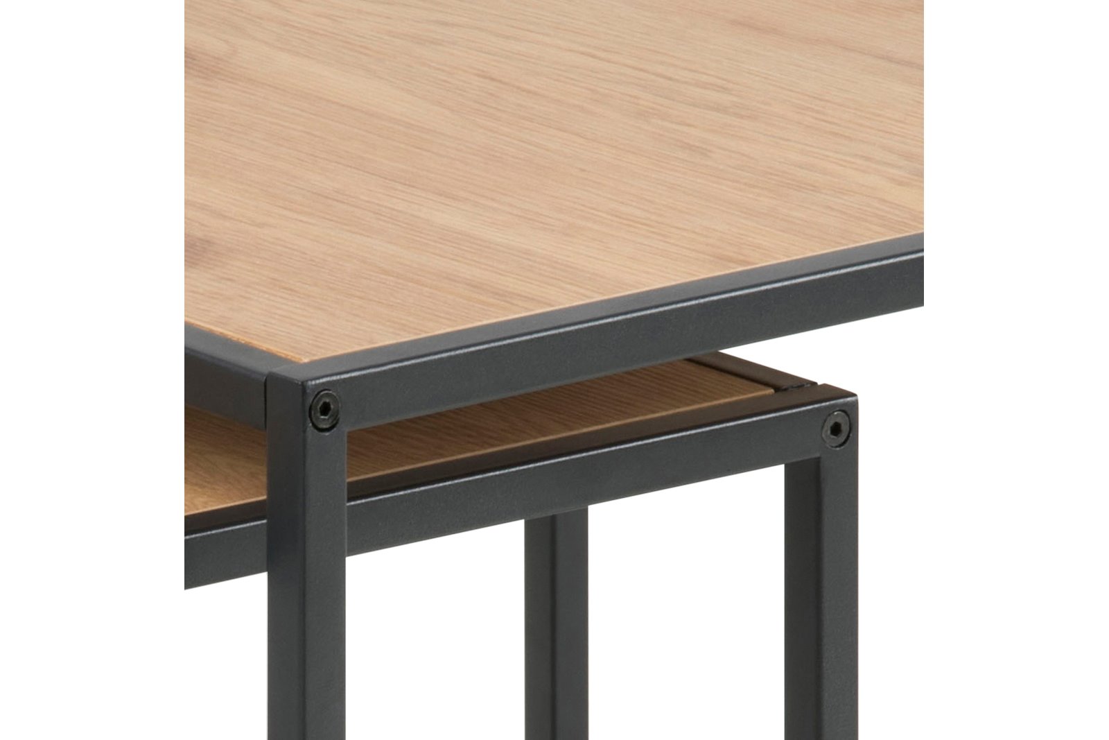 Seaford settbord Vill eik foliert med sort metall understell. Sett av 2 bord