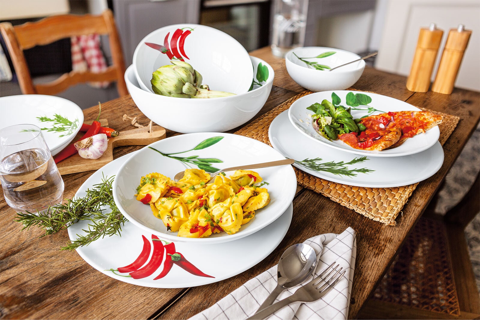 CreaTable Pastateller KRÄUTER ROSMARIN 6er Set weiß