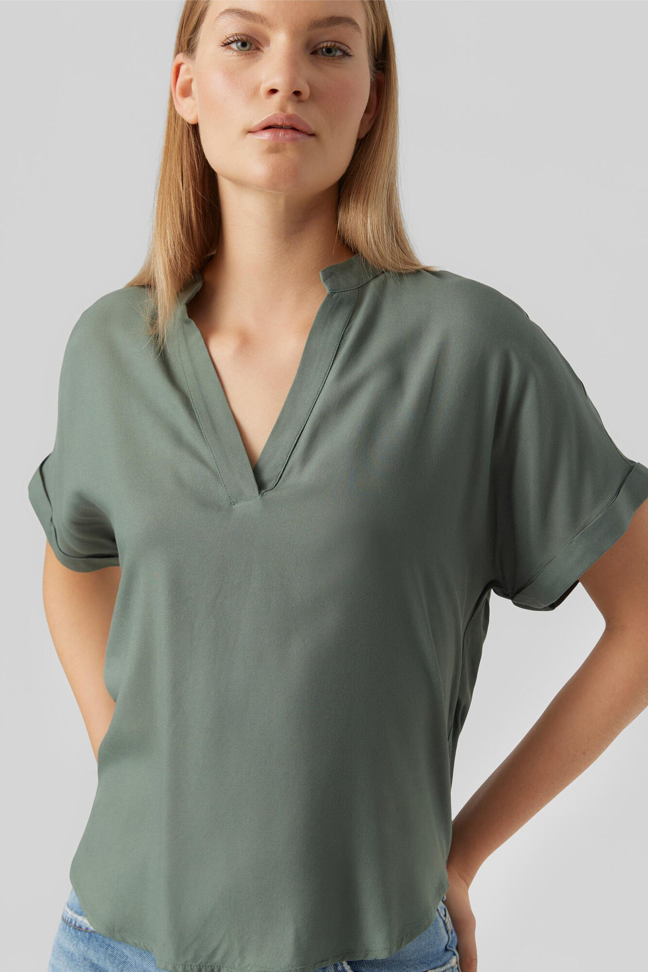 Blusa básica de manga curta - Verde