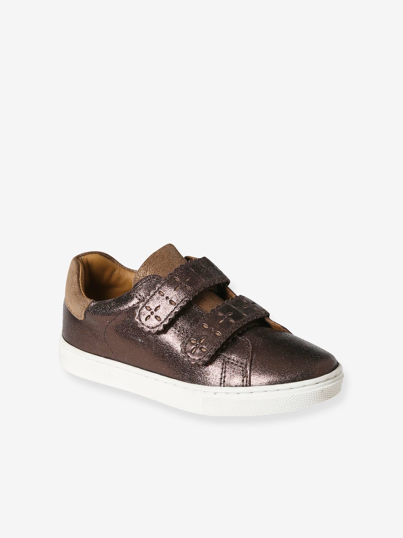 Tênis de couro com fecho de velcro para meninas, modelo especial Autonomia Light Metallic Yellow