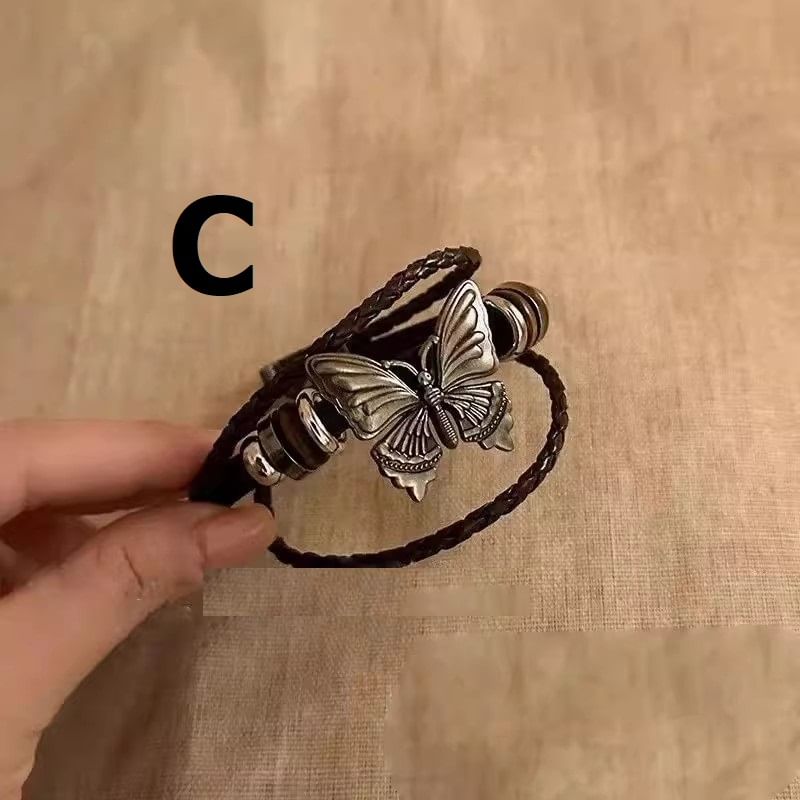 Lilafey - Vlinder / Turquoise / Legering Kunstleren Gelaagde Armband (Diverse Ontwerpen)