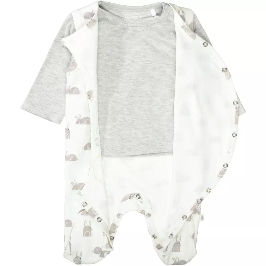 Staccato Strampler+Shirt cream white gemustert