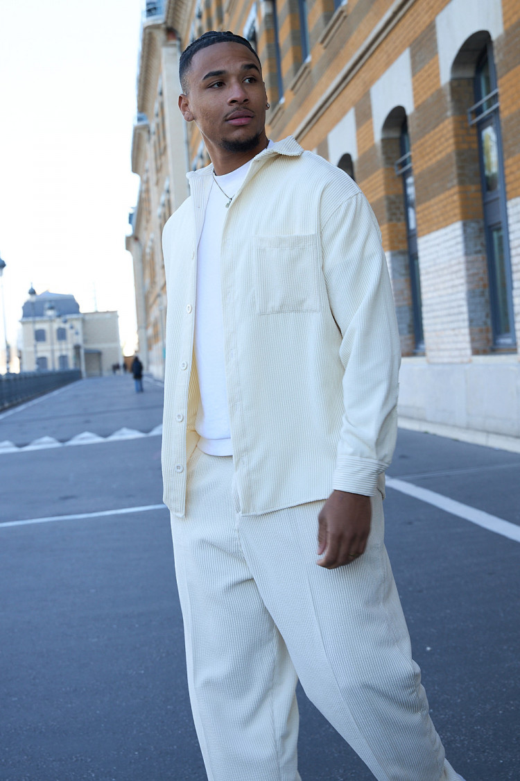 Ensemble chemise + pantalon large beige