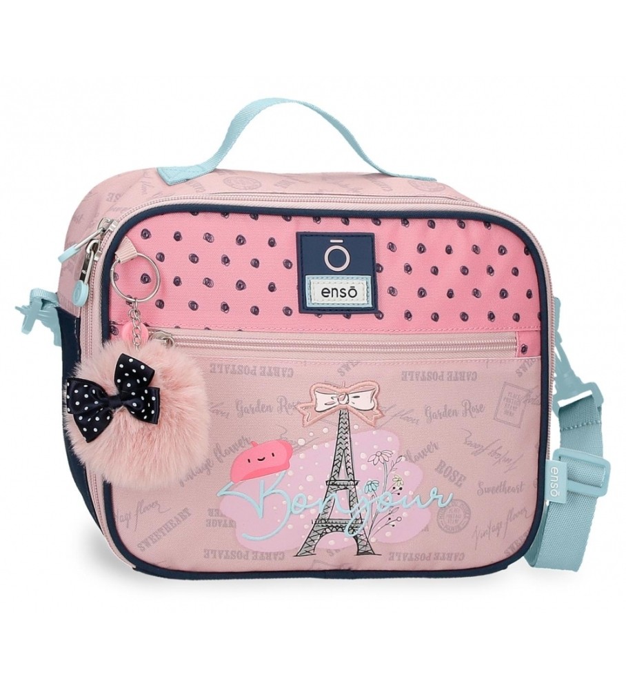 Bolsa térmica de ombro Enso Bonjour, adaptável para transportar alimentos, rosa.