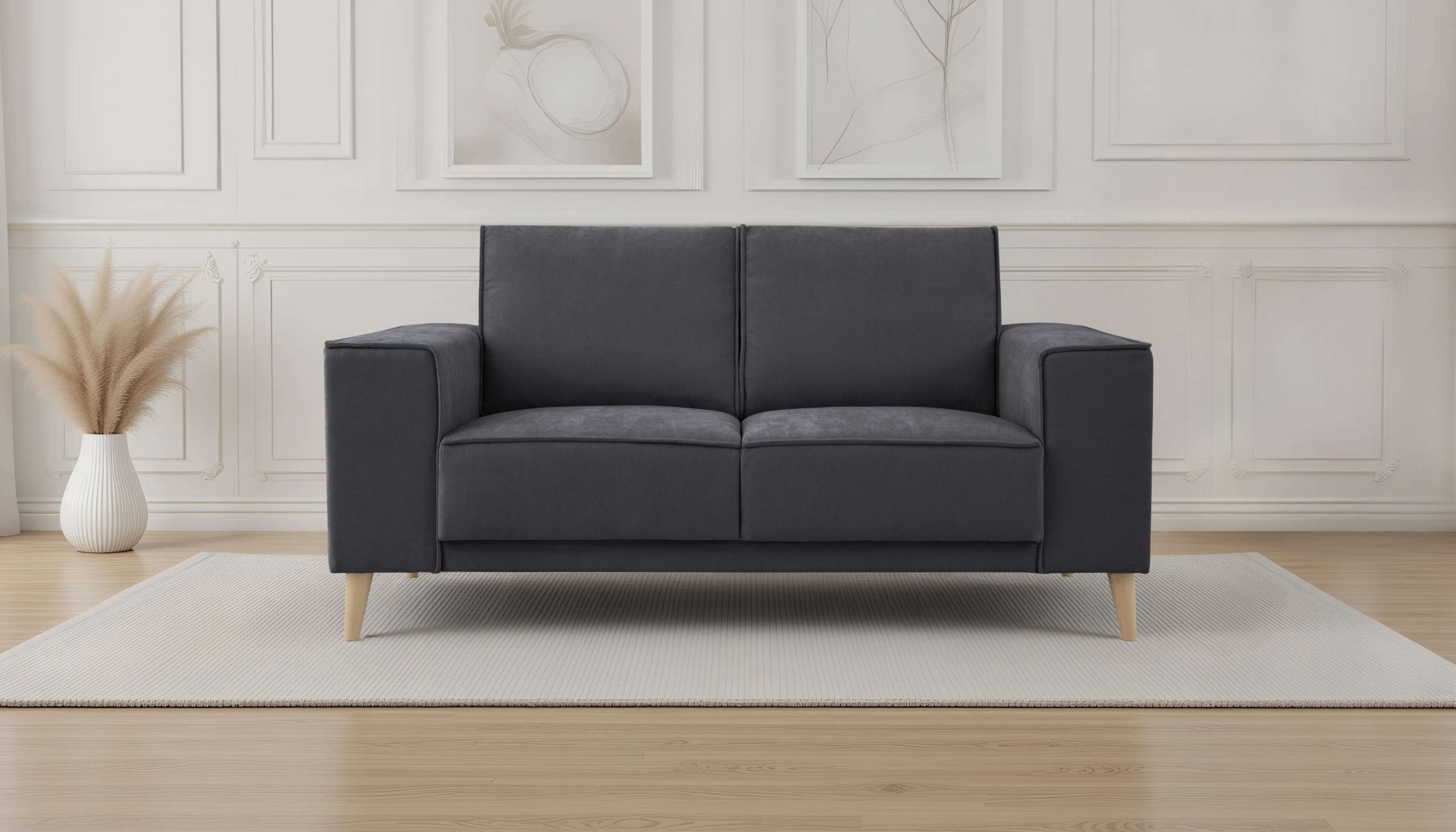 GOODproduct 2-Sitzer »Oland Skandi, weicher Chenille-Stoff« 164 cm, Wellenunterfederung, Skandi-Design, Massivholzfüsse