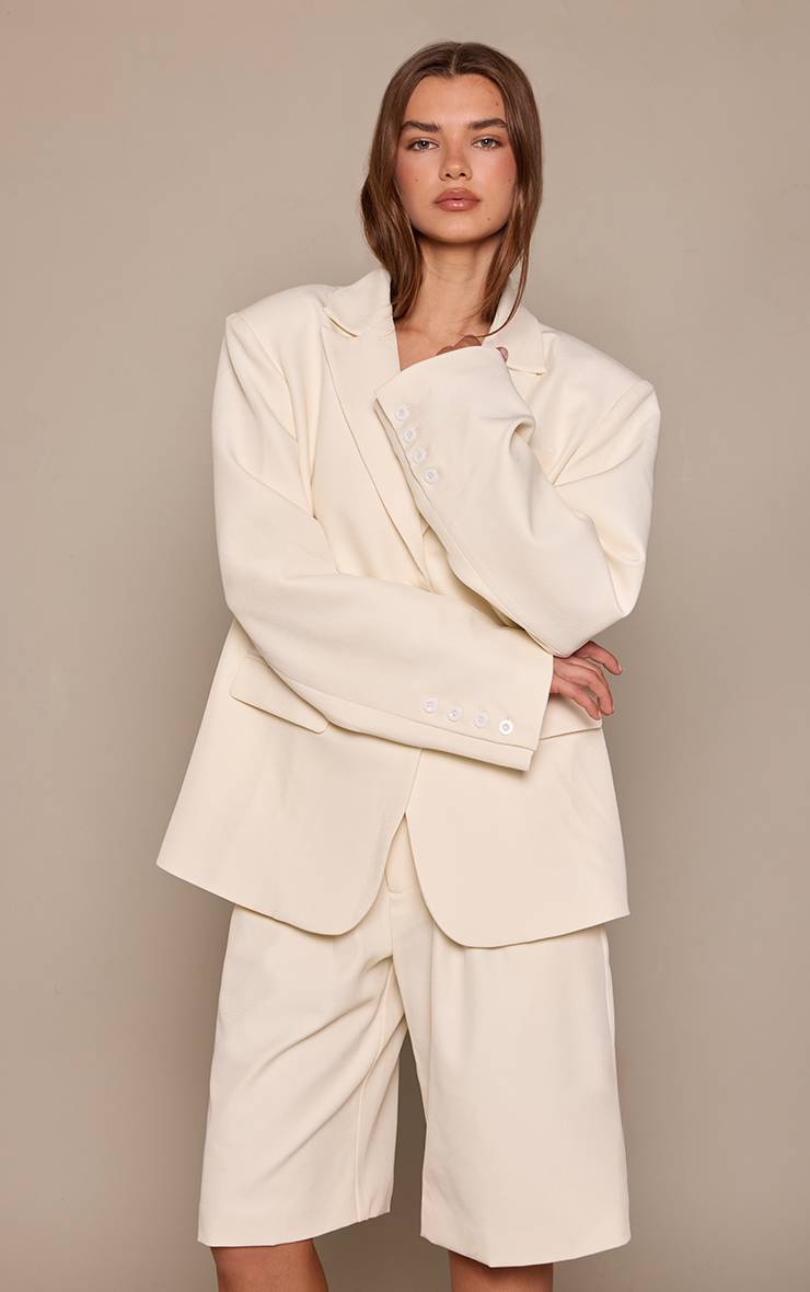 Amande Blazer Surdimensionné Ajusté En Tissu Tissé Ensemble Coordonné