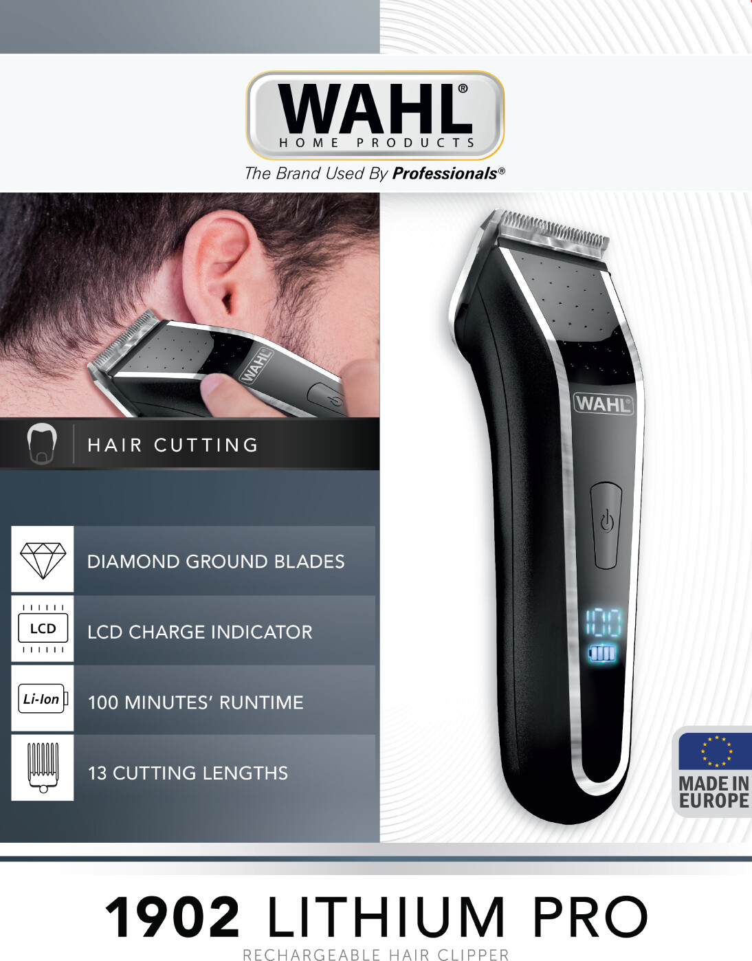 Wahl Hårtrimmer - 1902 Lithium Pro - Sort