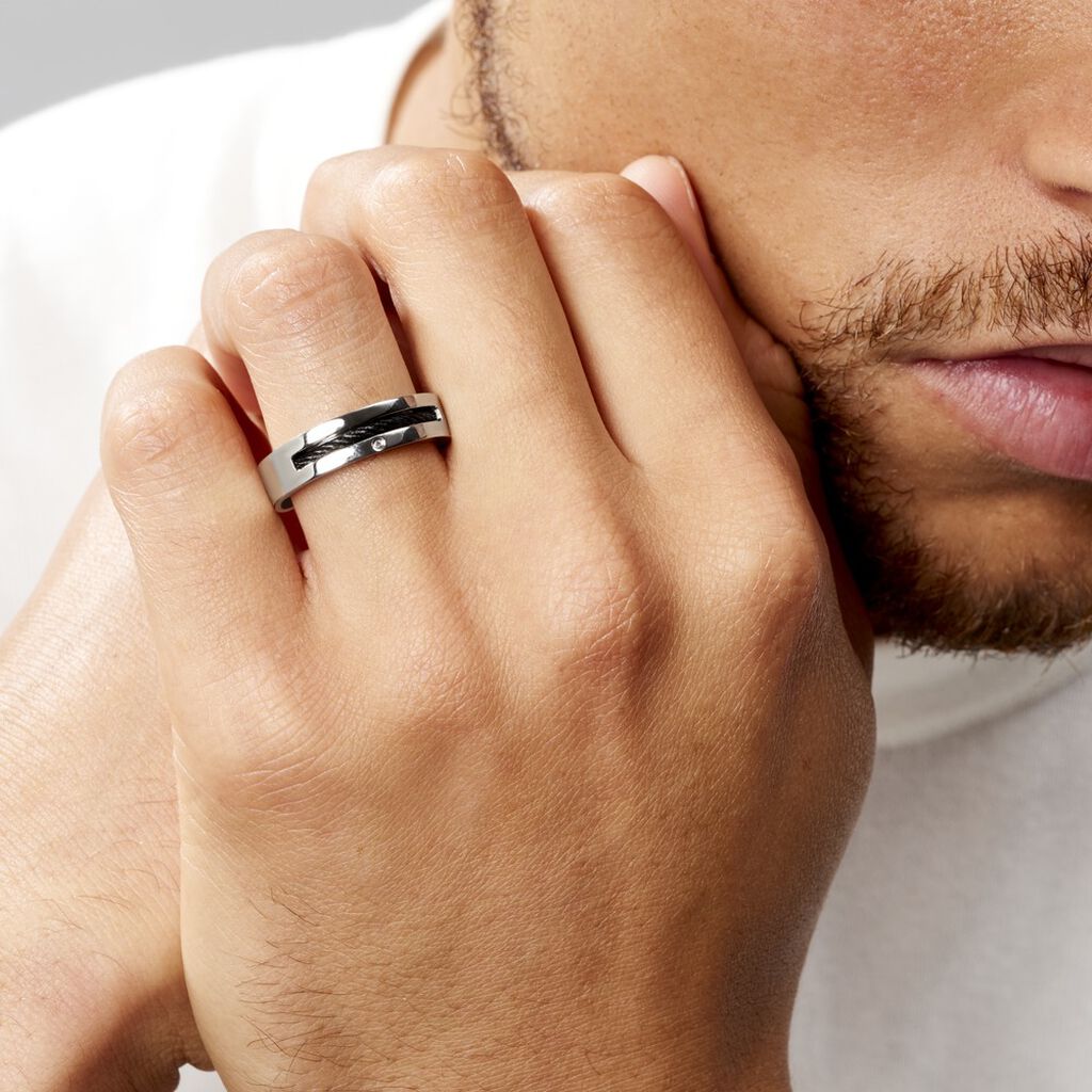 Bague Acier Blanc Stelios Diamant