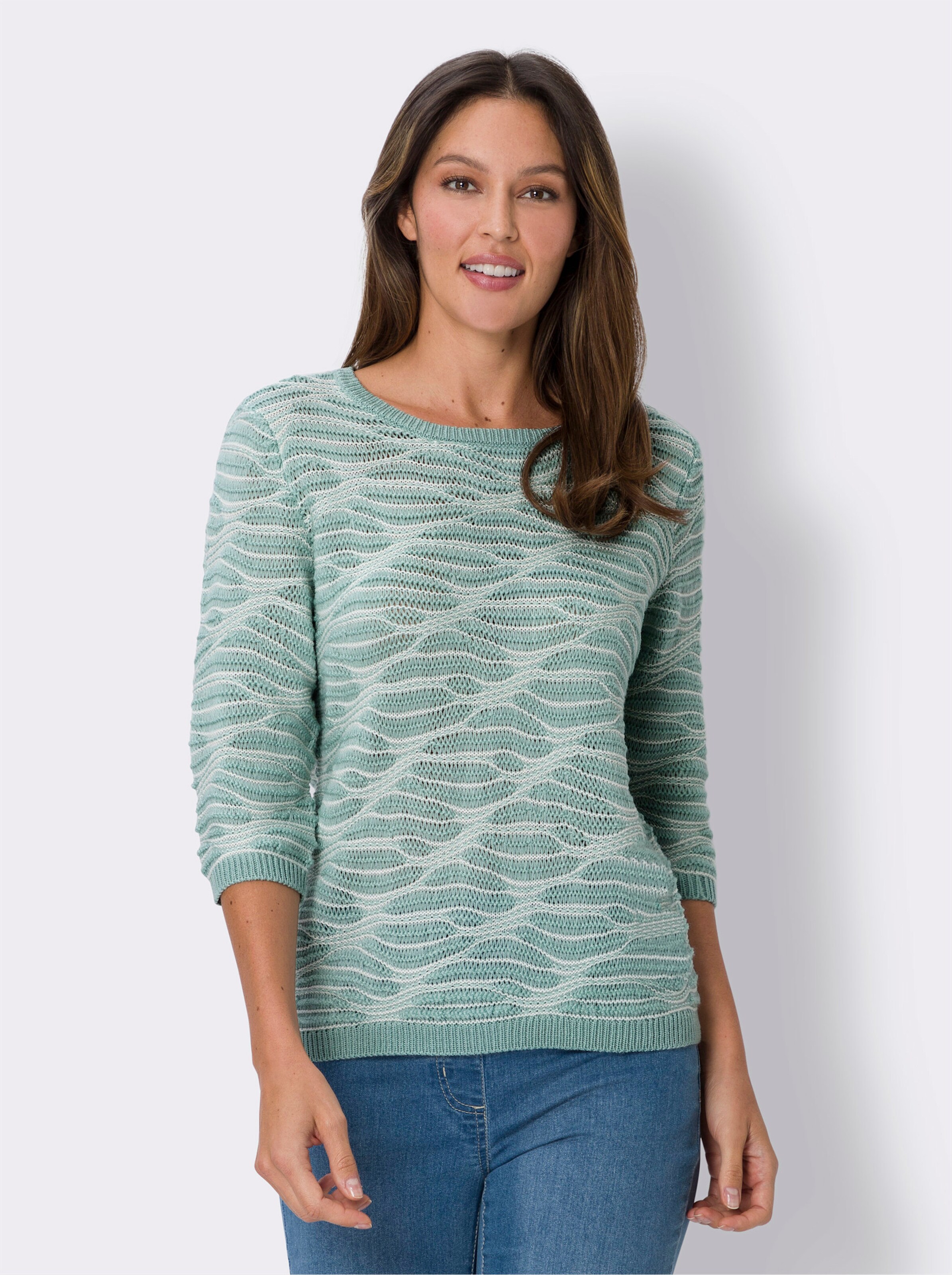 Rundhalspullover mit Strick-Muster allover