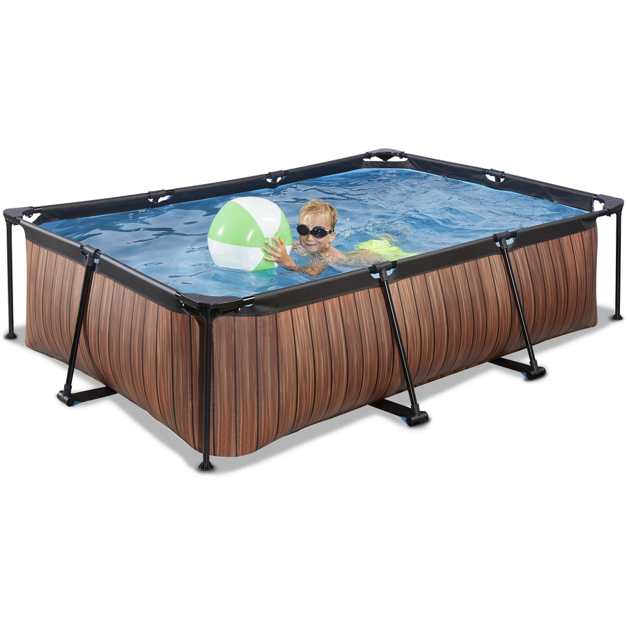 EXIT Frame Pool 220x150x60cm (12v Kartusche Filterpumpe) - Holz optik