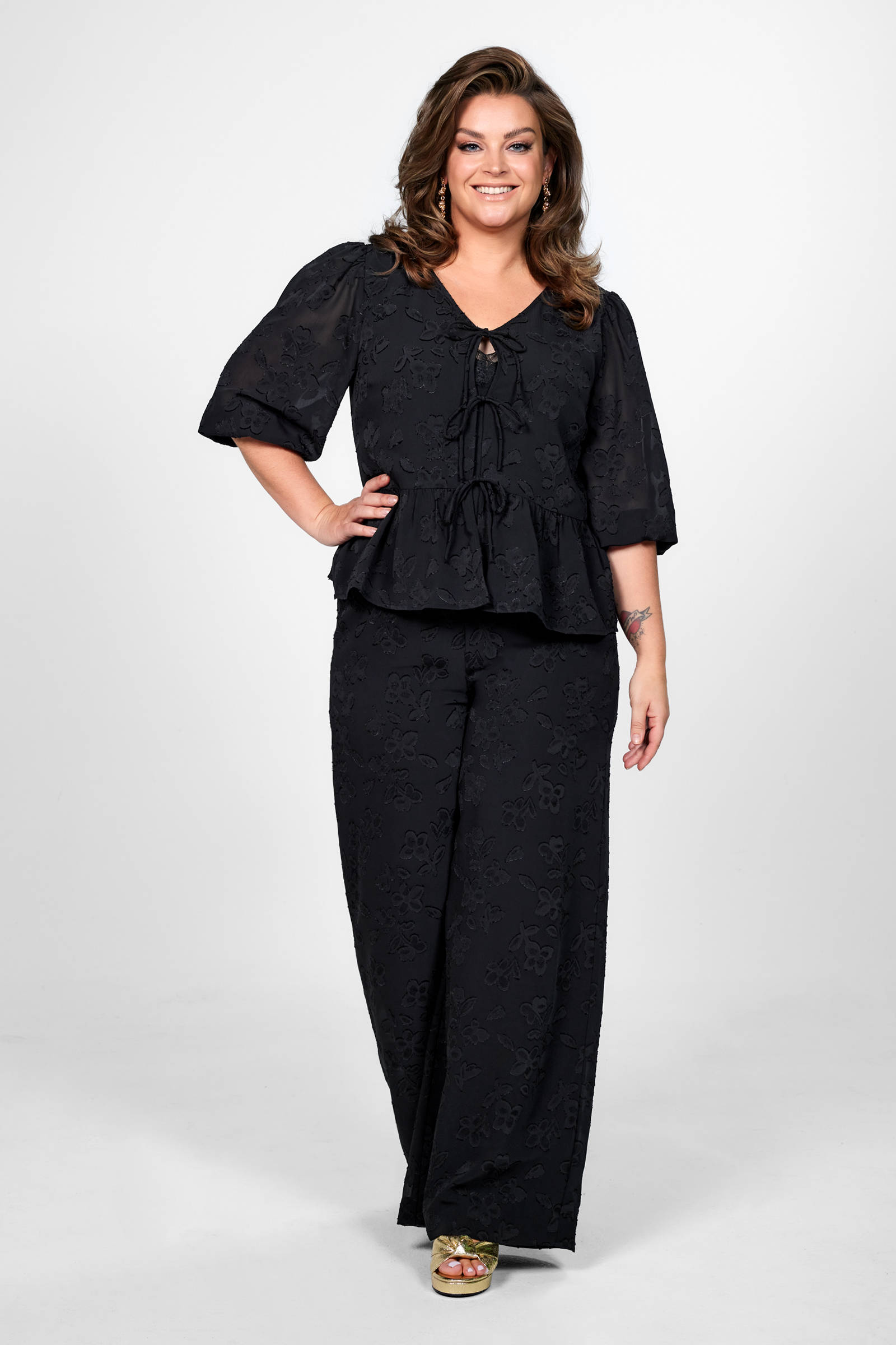 Miljuschka by Wehkamp jacquard broek zwart