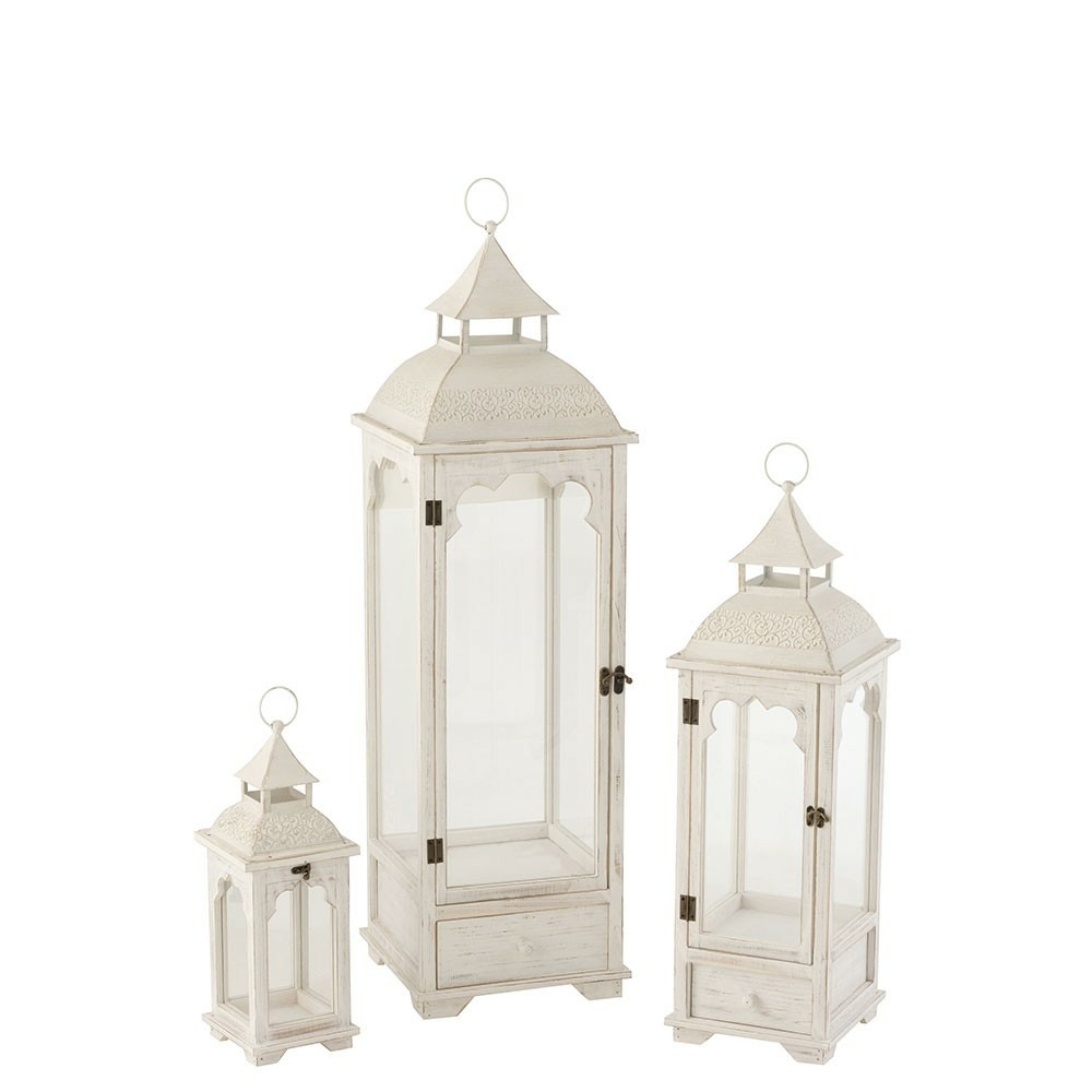 Set de 3 lanterne ibiza bois de sapin blanc