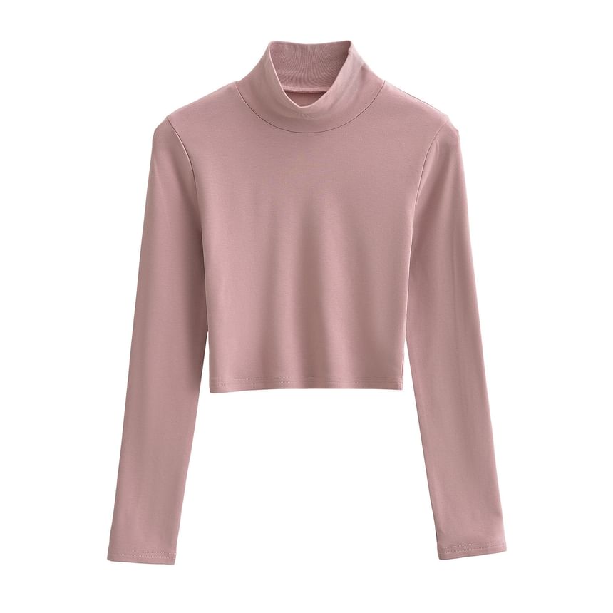 Klevy - Lange mouwen coltrui effen cropped T-shirt