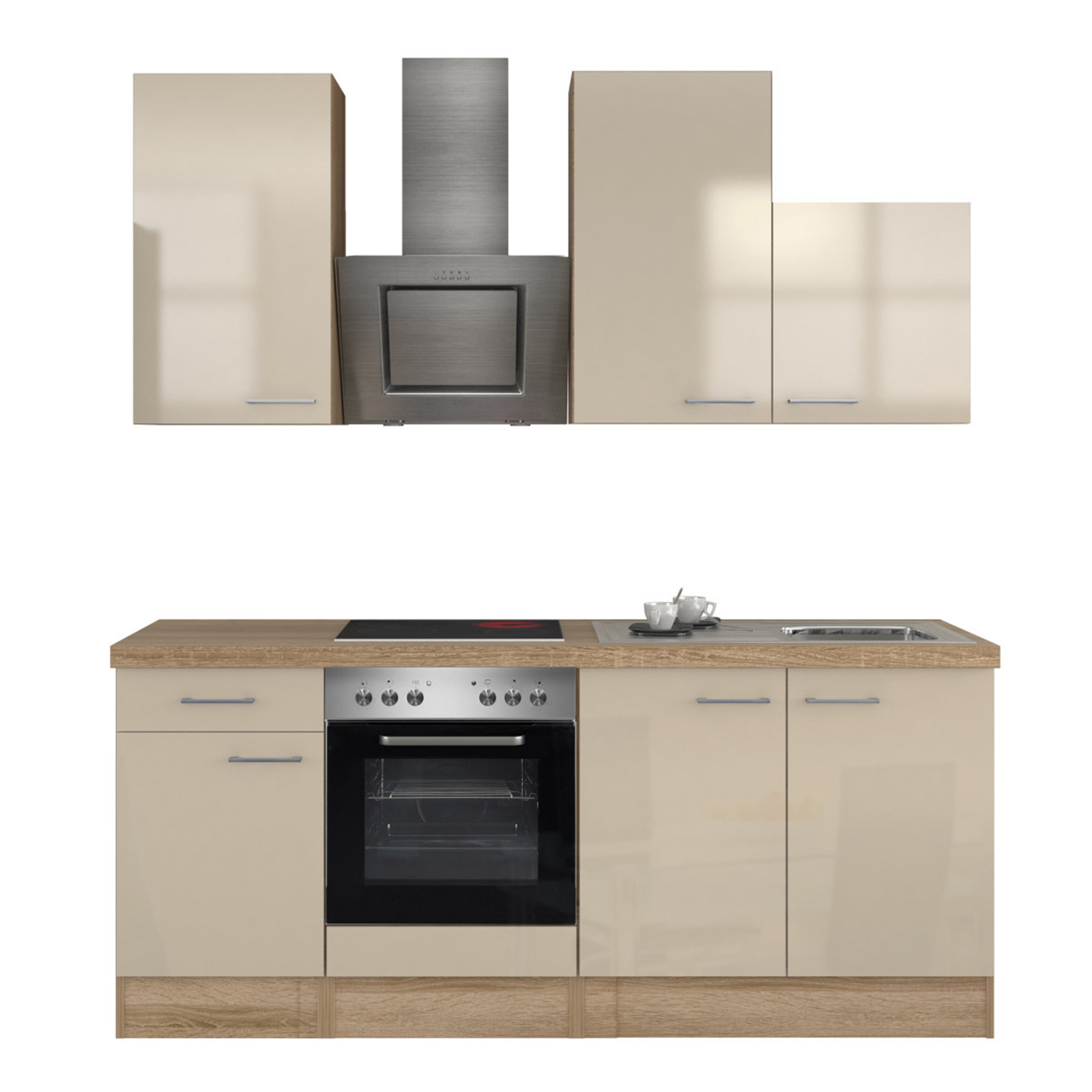 Küchenblock NEPAL - Kaschmir Glanz-Sonoma Eiche - mit E-Geräten - 210 cm
