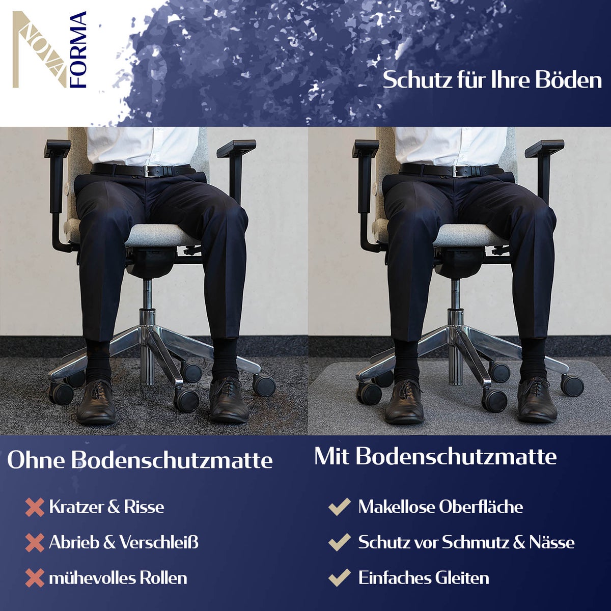 PET ECO-MAT vloerbeschermingsmat - 150x200 cm - tapijt - beschermmat met ankernoppen aan de onderkant als onderlegger voor bureaustoelen
