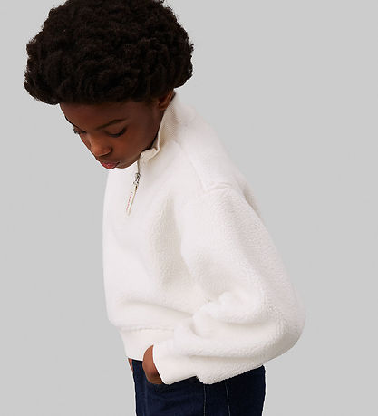 Calvin Klein Bluse - Sherpa Fleece Zip Up - Ivory