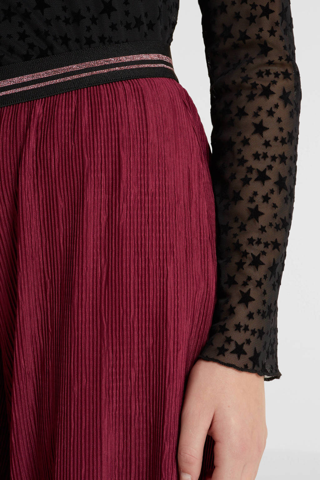 anytime plisse wide leg broek bordeauxrood