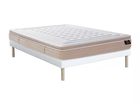 Ensemble 140 x 190 cm sommier tapissier + matelas hybride ressorts ensachés 7 zones et gel à mémoire de forme rafraichissant ép.30cm - NAZILI de YSMÉE