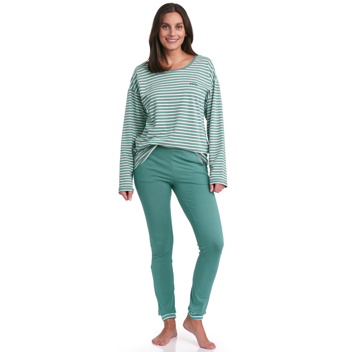 Gina Benotti Damen Schlafshirt mit Streifen salbei