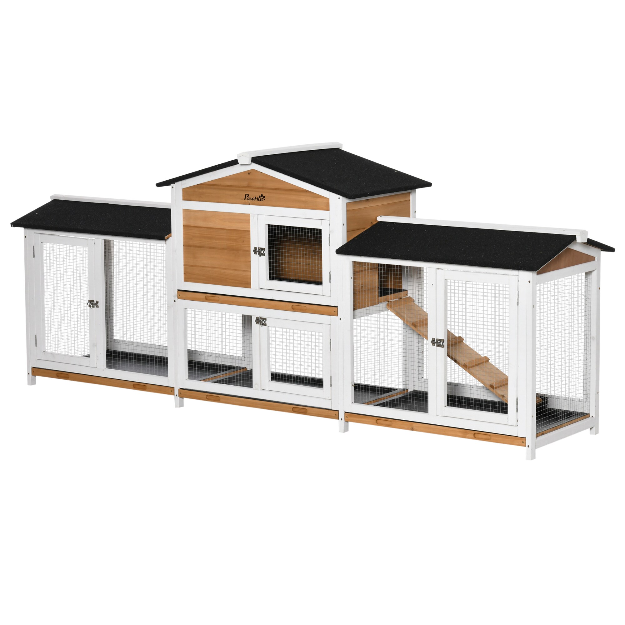 PawHut Kaninchenstall mit Freilauf bunt 230L x 53B x 93,5H cm