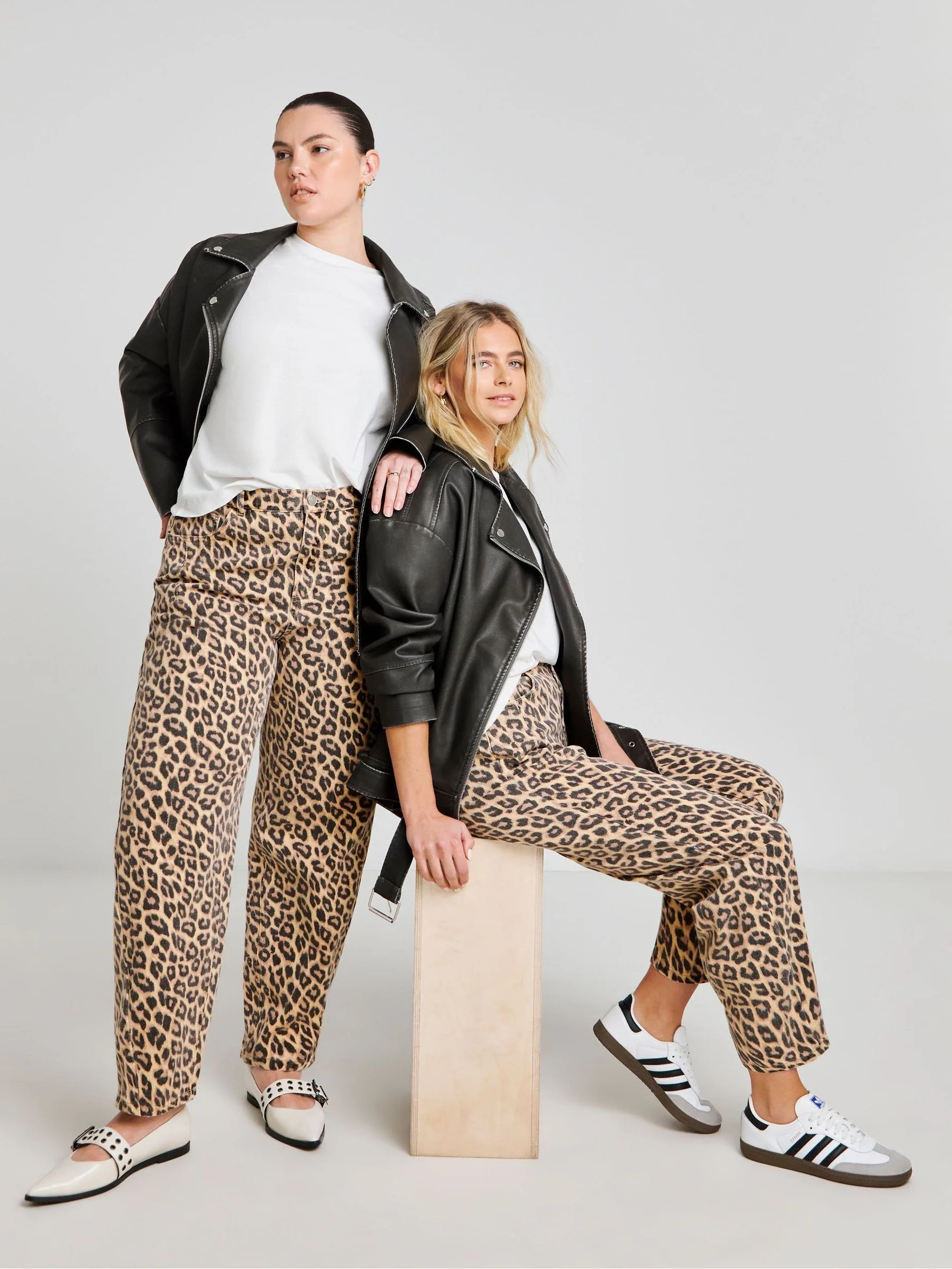 Simply Be Leopard Print Denim Barrel Leg Jeans