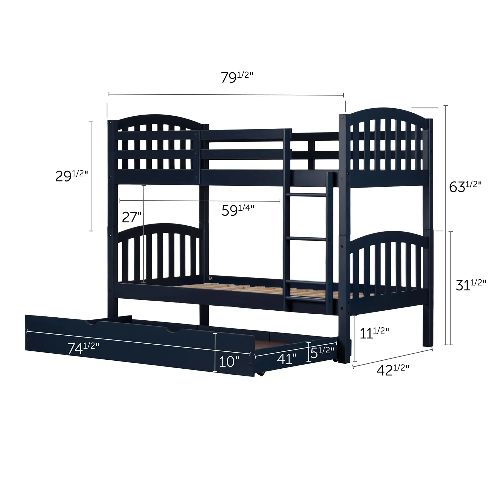 South Shore Lits Superposés avec Lit gigogne - Asten Bleu