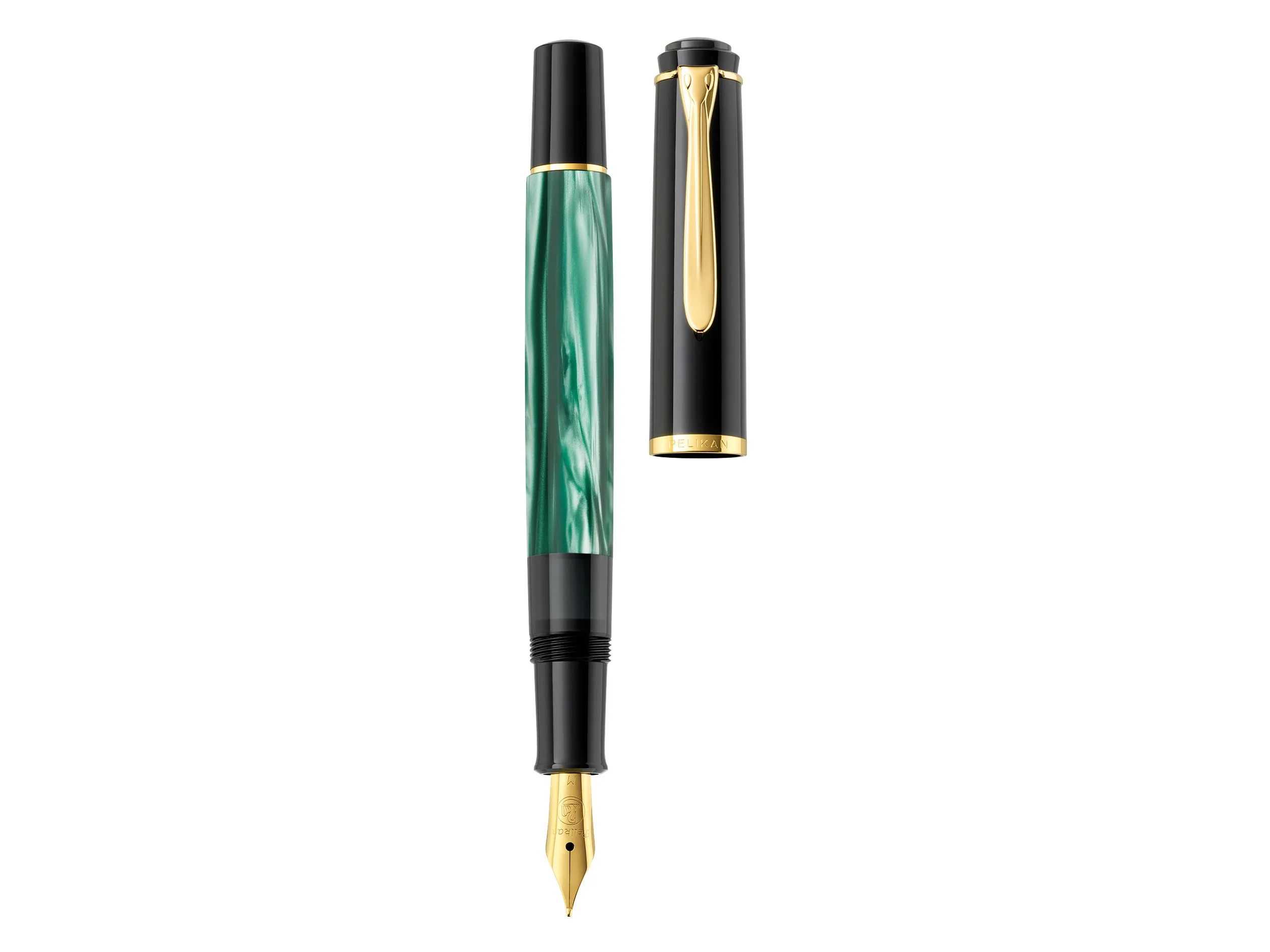 Pelikan 994103, Sort, Guld, Grøn, Marmor farve, Indbygget påfyldningssystem, Resin, Guld, Italic spids, Forgyldt stål