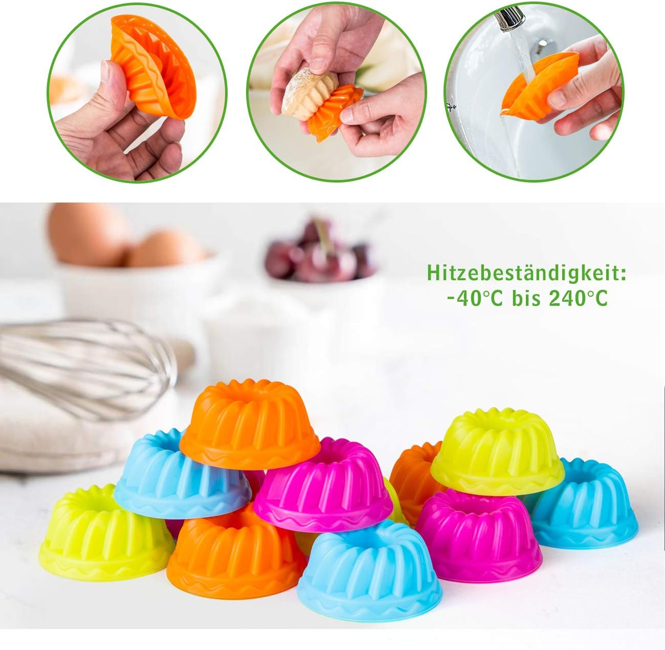 (12er Set) Silikon Mini Gugelhupf Förmchen Muffin Form Cupcake Backform - Assortiert