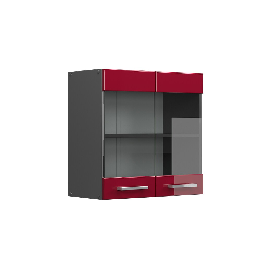 Vicco Hängeglasschrank Küchenschrank Küchenzeile R-Line 60 cm Anthrazit Bordeaux Tür Fächer