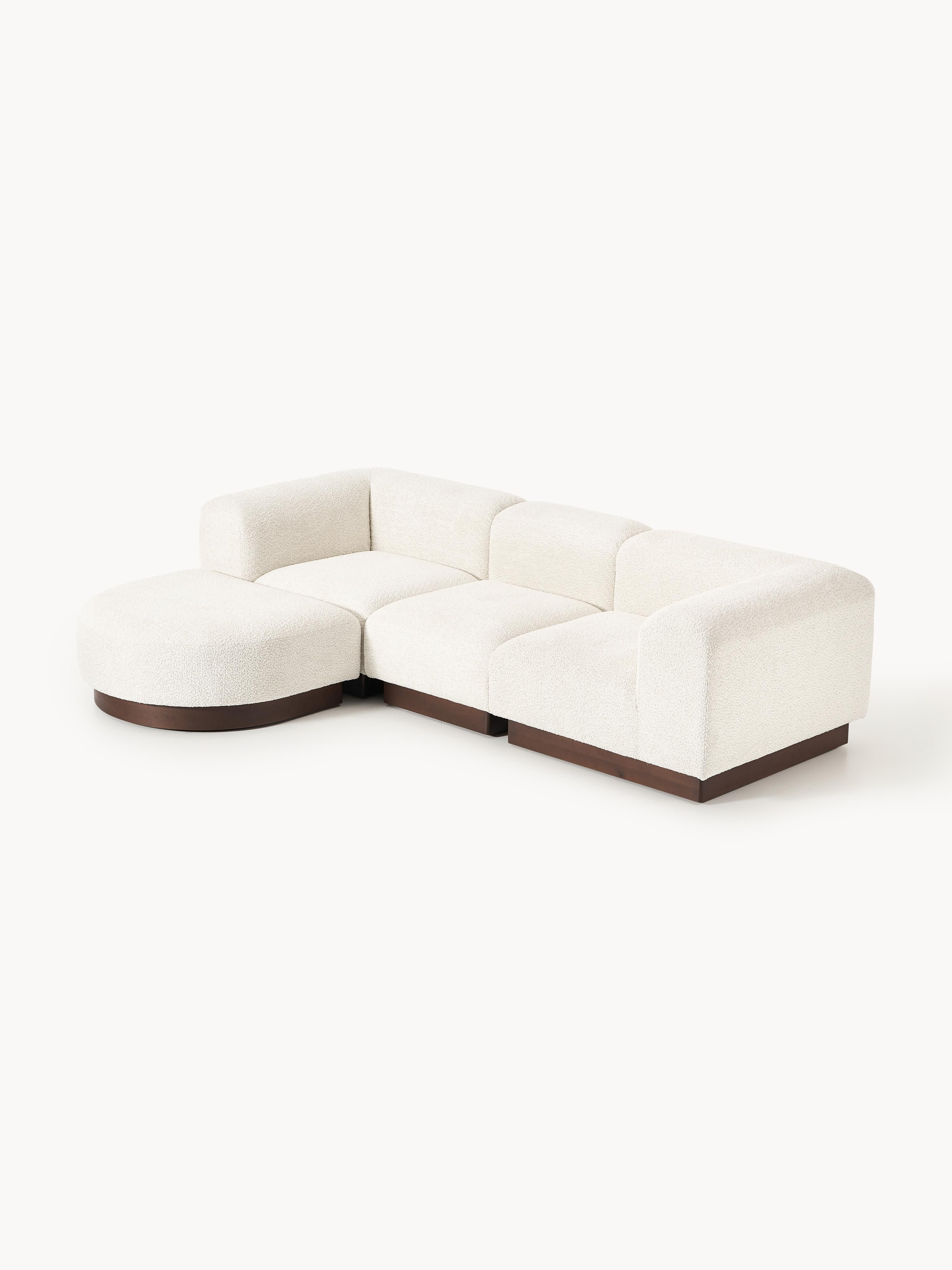 Modulaire bank Natalie (3-zits) uit teddy-bouclé met poef (links/rechts)