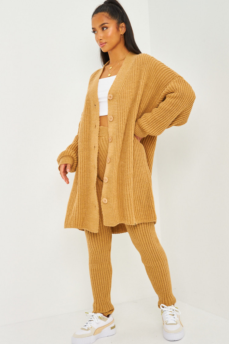 Ensemble camel en maille gilet + pantalon