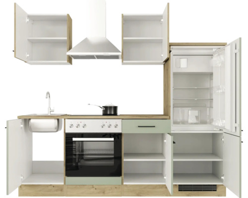 Flex Well keukenblok met apparatuur Cara 220 cm groen eiken mat gedemonteerde variant omkeerbaar 00012750