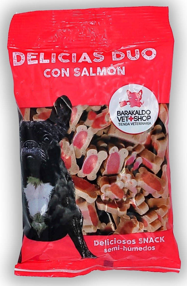 Snack Delicias Duo Salmão Barakaldo Vet Shop | Petisco para cães adultos Delicias Duo com Salmão Barakaldo Vet Shop.