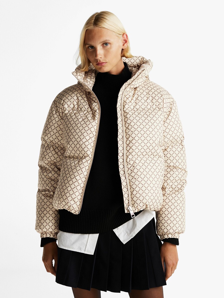 TOMMY HILFIGER<br>Jaqueta curta de plumas com mangas compridas e capuz