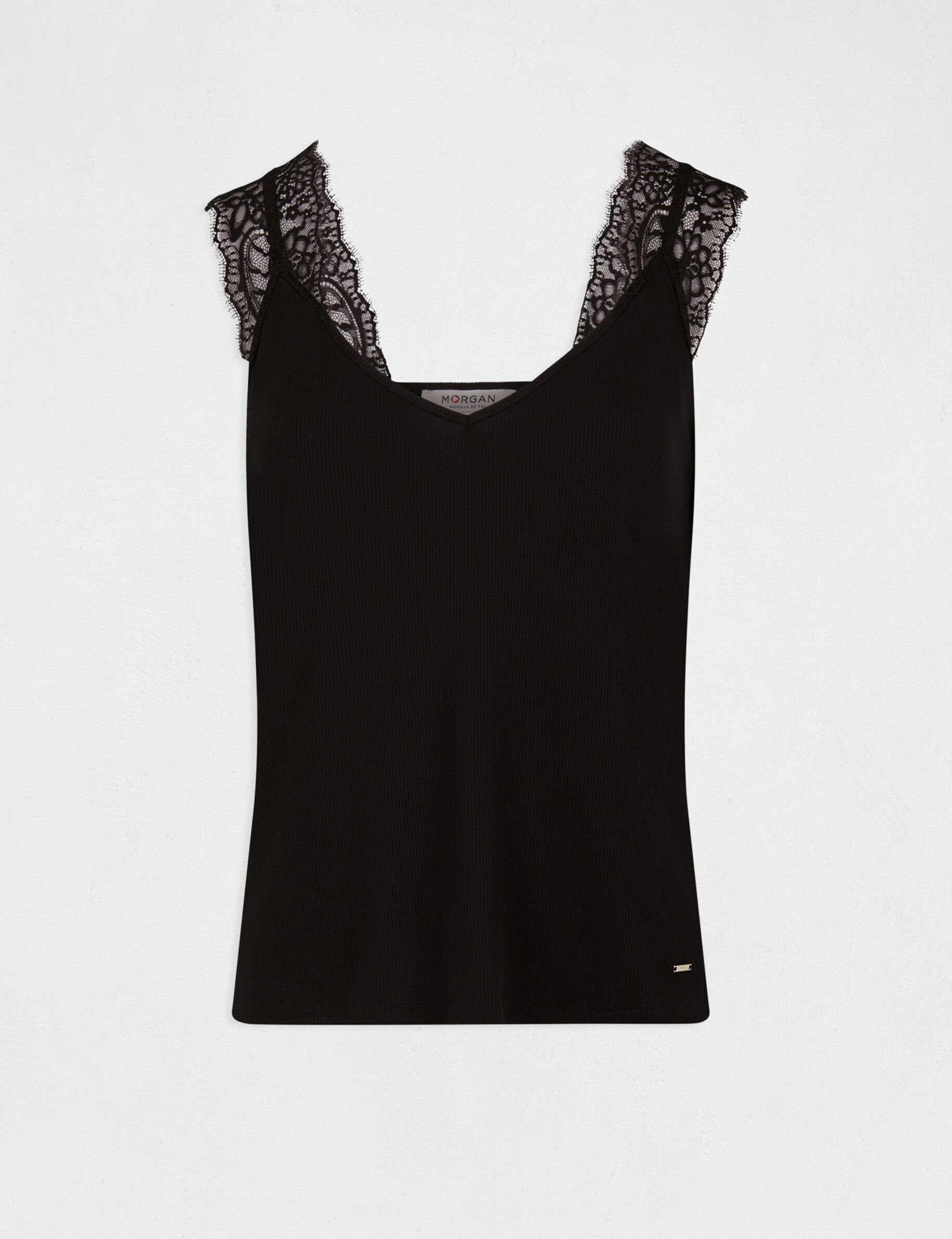 Débardeur bretelles larges à dentelle noir femme - noir