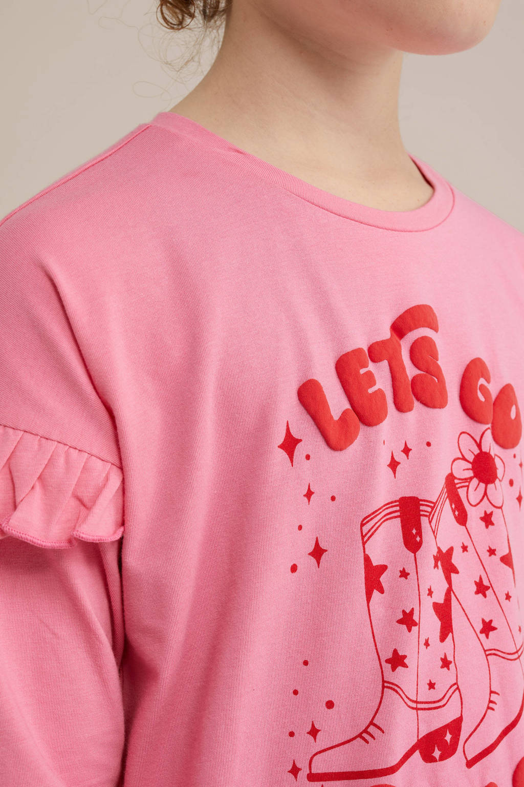 WE Fashion pyjama met ruches roze/fuchsia