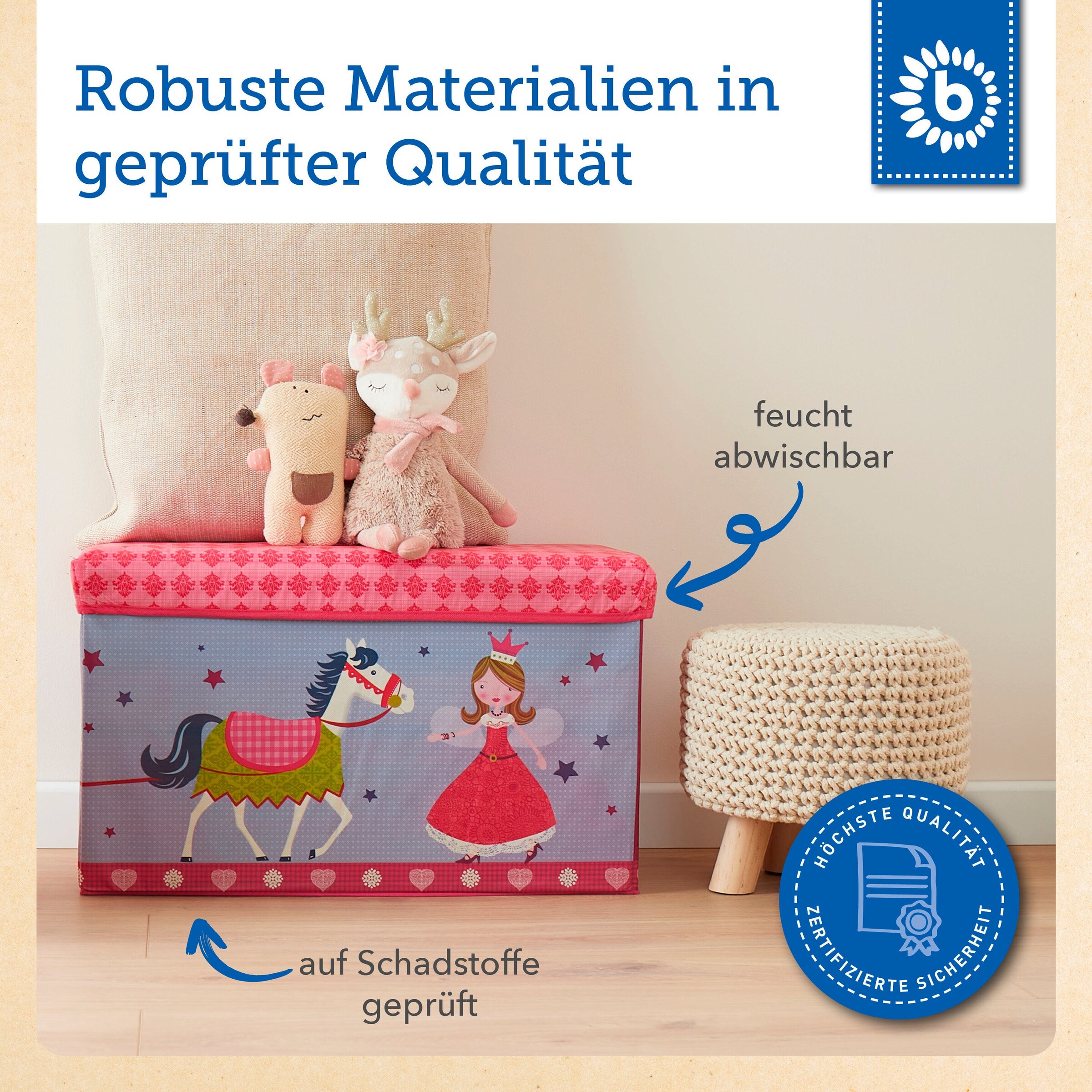 Bieco Aufbewahrungsbox mit Deckel Kinder Prinzessin Rosa