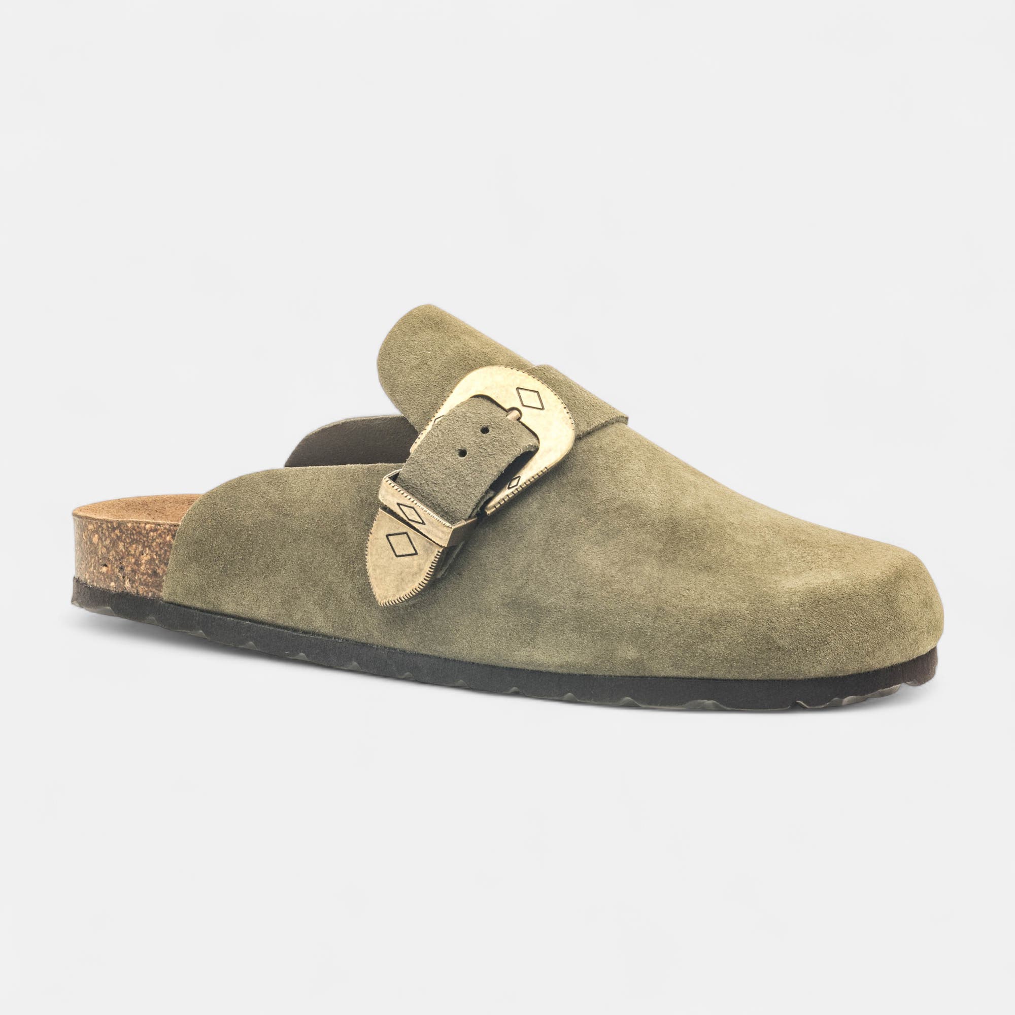 Mules Femme en cuir kaki
