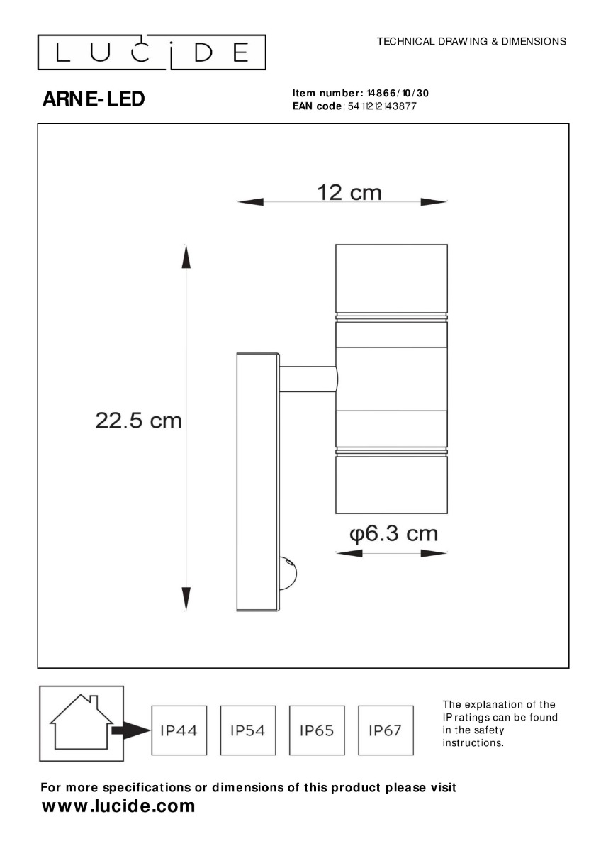 Lucide Arne-LED wandspot 10W 22x12cm zwart
