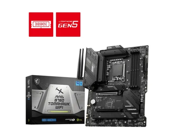 MSI MAG B760 TOMAHAWK WIFI - Bundkort - ATX - LGA1700 sokkel - B760 Chipset - USB 3.2 Gen 1, USB 3.2 Gen 2, USB-C 3.2 Gen2, USB-C 3.2 Gen 2x2 - 2.5 Gigabit LAN, Wi-Fi 6E, Bluetooth - onboard grafik (CPU påkrævet) - HD Audio (8-kanaler)