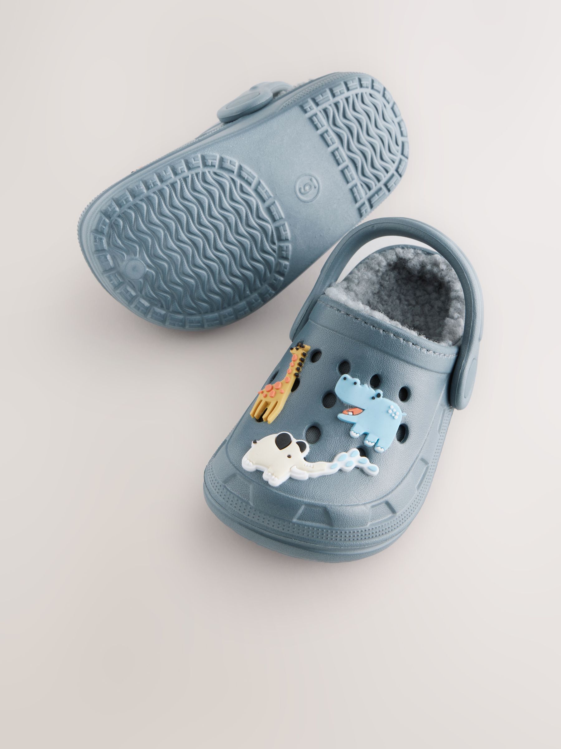 Blauw met dierenprint - Gevoerde pantoffelklompen